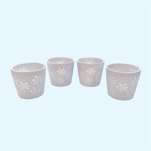 Tobin James Cellars Porcelain White Reticulated Logo Tea Light Holders, Set of 4